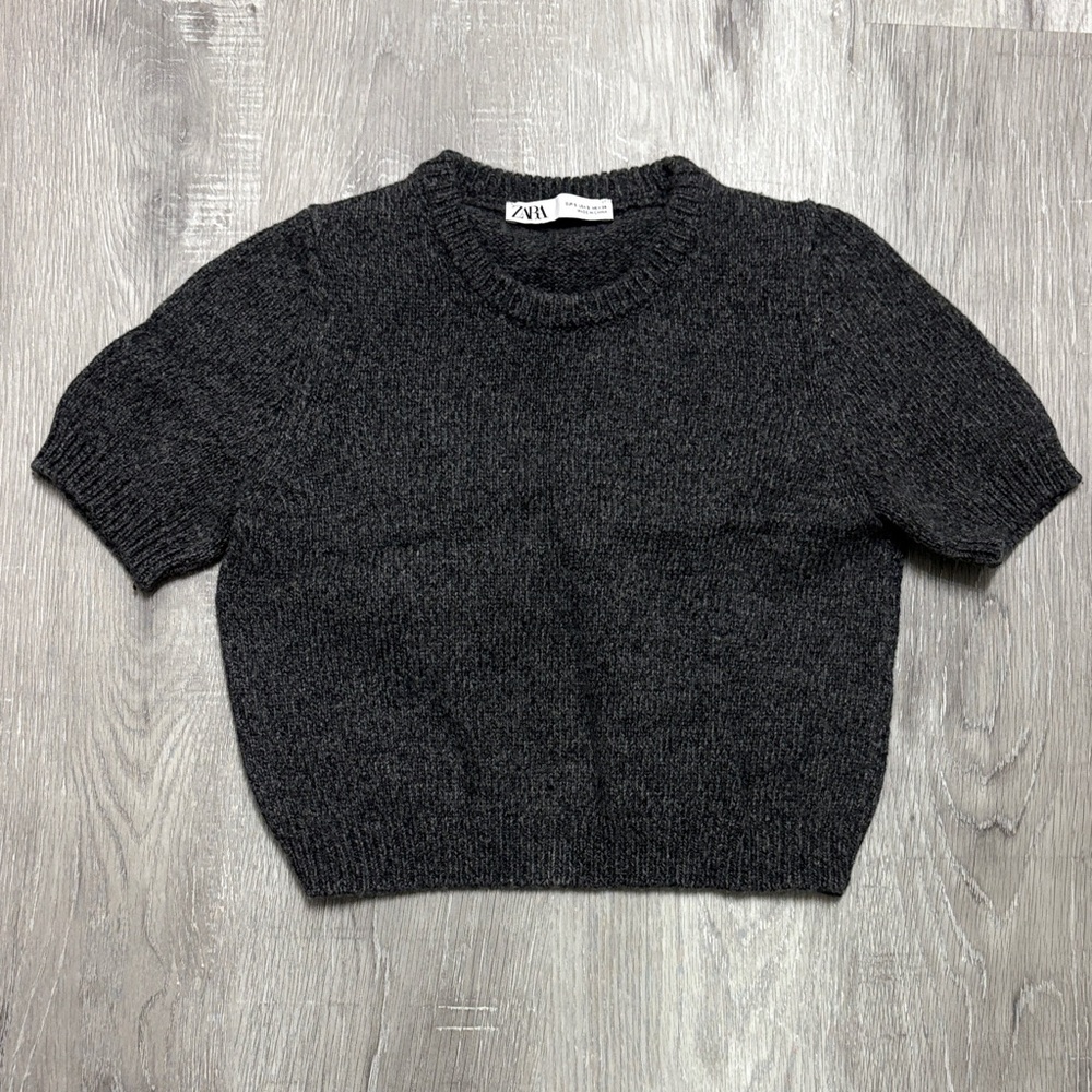 Zara Dark Charcoal Short Sleeve Knit Top